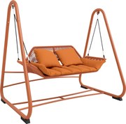Outsunny Balanço Hollywood, balanço de jardim com almofada, estrutura, para jardim, varanda, 174 x 120 x 162 cm, metal, terracota | Aosom Portugal