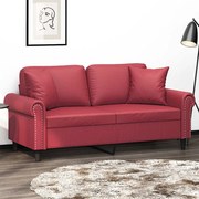 vidaXL Sofá 2 lugares +almofadas 140cm couro artificial vermelho tinto
