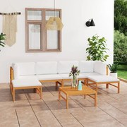 vidaXL 7 pcs conj. lounge jardim c/ almofadões cor creme teca maciça