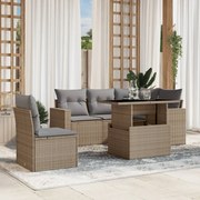 vidaXL 6 pcs conjunto de sofás p/ jardim com almofadões vime PE bege
