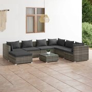 vidaXL 8 pcs conjunto lounge de jardim c/ almofadões vime PE cinzento
