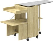 HOMCOM Armário Tábua de Passar Dobrável com Suporte para Ferro e Roupas com Compartimento Aberto,154x55x87 cm, Madeira Natural | Aosom Portugal