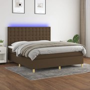 vidaXL Cama box spring c/ colchão/LED 160x200cm tecido castanho-escuro