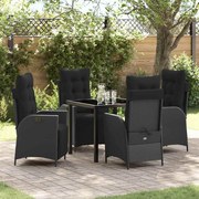 vidaXL Conjunto de Jantar para Jardim com almofada 5 pcs Preto vime PE