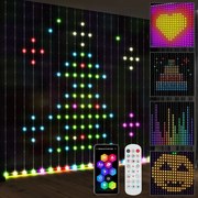 HOMCOM Cortina de Luzes 3x3 m Cortina de Luzes LED Inteligente com 400 Luzes LED RGBIC Sincronização com Música | Aosom Portugal