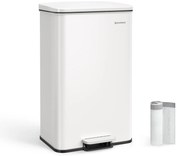 Lixeira de aço com pedal SONGMICS LTB540W4002 de 40 litros com tampa e 15 sacos, branca