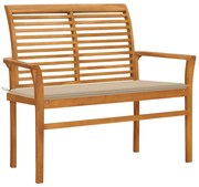 vidaXL Banco de jardim c/ almofadão bege 112 cm teca maciça