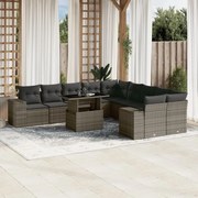 vidaXL 11 pcs conjunto sofás de jardim c/ almofadões vime PE cinzento