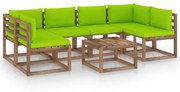 7 pcs conjunto lounge de paletes c/ almofadões pinho impregnado