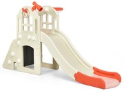 Escorrega grande 6 em 1 com cesta de basquete para playground interno e externo - Amarelo