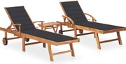 vidaXL Espreguiçadeiras com mesa e almofadão 2 pcs teca maciça