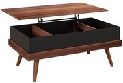 HOMCOM Mesa de Centro Elevatória com 3 Compartimentos de Armazenamento Ocultos e Pés de Madeira 100x79x54 cm Marrom e Preto