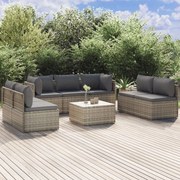 8 pcs conjunto lounge de jardim c/ almofadões vime PE cinzento