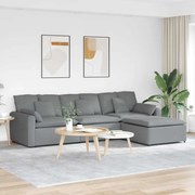 Sofá modular com pufes e almofadas cinzento-claro