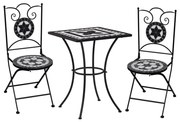 vidaXL 3 pcs conjunto bistro em mosaico azulejos cerâmica preto/branco