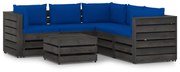 6 pcs conj. lounge jardim + almofadões madeira impreg. cinzento