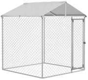 PawHut Canil de Exterior para Cães Médios Gaiola para Cães com Fechadura Toldo Impermeável e Anti-UV 200x200x237 cm Prata | Aosom Portugal