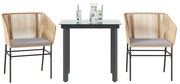 vidaXL Conjunto jantar jardim 3 peças almofadas vidro vime PE castanho