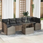vidaXL Conjunto de sofá de jardim de 8 peças com almofadas cinzas em rattan sintético