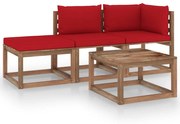 4 pcs conjunto lounge de paletes + almofadões pinho impregnado