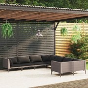 8 pcs conj. lounge jardim c/ almofadões vime PE cinzento-escuro