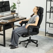 Cadeira de escritório de grande conforto, encosto ajustável, apoio para os pés, Rodas de 360°, linho, 62 x 68 x 127 cm, preta