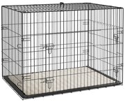 PawHut Gaiola para Cães Caixa de Transporte Dobrável com Alça e Tabuleiro Removível para Cães Almofada Incluída 91x62x68 cm Preto | Aosom Portugal