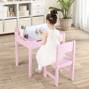 Conjunto de mesa e cadeira para crianças Mesa de actividades para crianças com arrumação e suporte para rolos de papel para desenhar, estudar e brinca