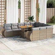 vidaXL 11 pcs conjunto sofás de jardim c/ almofadões vime PE bege
