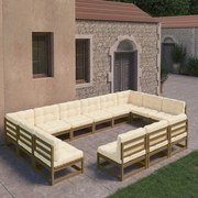 vidaXL 13 pcs conj. lounge jardim almofadões pinho maciço castanho mel