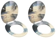 vidaXL Assentos sanita com tampas 2 pcs MDF design praia