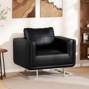 vidaXL Poltrona cubo com pés cromados couro artificial preto