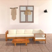 6 pcs conj. lounge de jardim c/ almofadões branco nata acácia