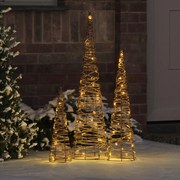 vidaXL Árvore de Natal 3 pcs Branco quente 20 x 20 x 80 cm Vime