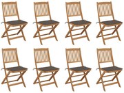 vidaXL Cadeiras de exterior dobráveis c/ almofadões 8pcs acácia maciça