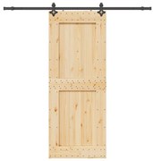 vidaXL Porta de correr com ferragens 90x210 cm madeira de pinho maciça