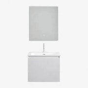 Conjunto De Móvel De Casa De Banho Suspenso Em Madeira Com Lavatório Integrado Macrae Branco & Led Retangular E Anti-embaciamento 60x70 Cm - Sklum