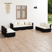 7 pcs conjunto lounge de jardim c/ almofadões vime PE preto