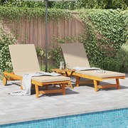 Camas de Sol vidaXL 2 pcs com Rodas e Almofada de Madeira Maciça de Acácia