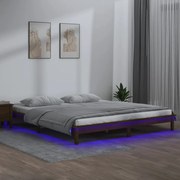 vidaXL Estrutura de cama c/ LED 140x190 cm madeira maciça castanho-mel
