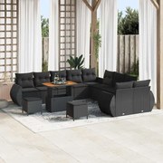 vidaXL Sofá para Jardim com 13 Peças e Almofadas - Rattan Poliéster Preto e Acácia