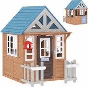 AIYAPLAY Cabana infantil exterior em madeira, casa infantil exterior/interior com portinhola, cozinha de brincar, castanho | Aosom Portugal