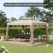 Cobertura de Substituição para Pérgola 3,90x2,90m Teto de Substituição para Pérgolas Exterior com Duplo Teto e 8 Orifícios de Drenagem Bege