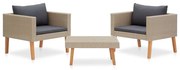 3 pcs conjunto lounge de jardim c/ almofadões vime PE bege