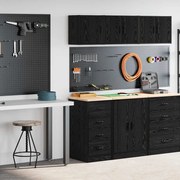 vidaXL Armários de garagem 2 pcs derivados de madeira preto