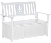 Outsunny Banco de Madeira Exterior de 2 Lugares com Espaço de Armazenamento e Tecido Oxford Banco Baú de Jardim Terraço com Apoio para os Braços Carga 250kg 125x68,5x97 Branco