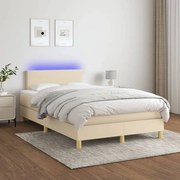 Cama box spring c/ colchão e LED 120x200 cm tecido cor creme