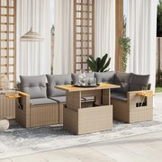 vidaXL 6 pcs conjunto de sofás p/ jardim com almofadões vime PE bege