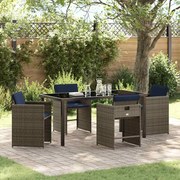 vidaXL Conjunto de Jantar de Jardim com 5 Peças e Almofadas Cinza em Rattan Sintético