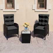 vidaXL 3 pcs conjunto bistrô para jardim vime PE e vidro preto